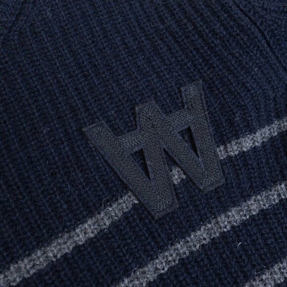 Wood Wood Wool Blend Sweater Louis Jumper Double A Navy Striped Made in Italy - Picture 7 of 14